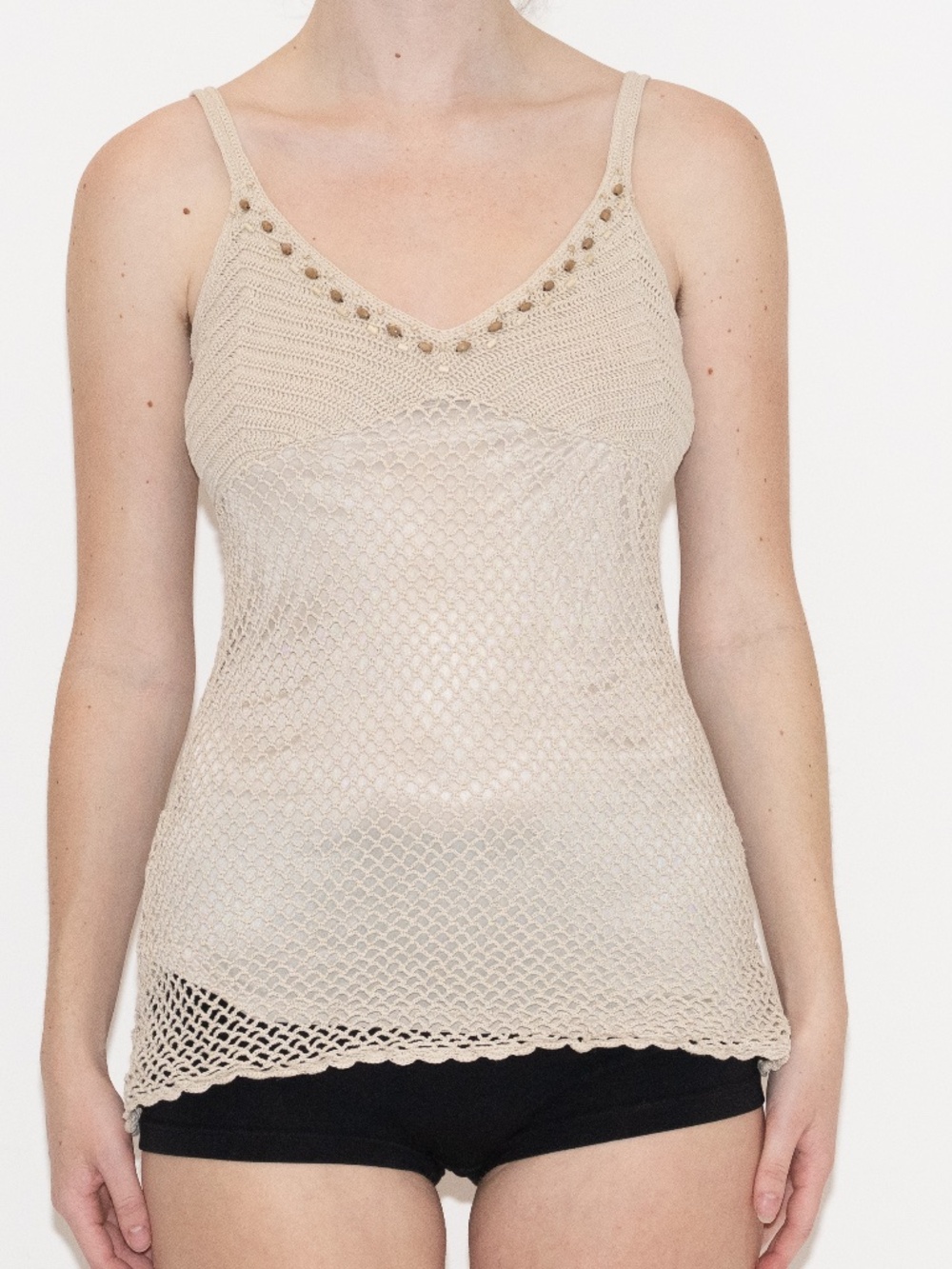 Y2k crochet tank top beaded size medium INC ramie cotton polyester